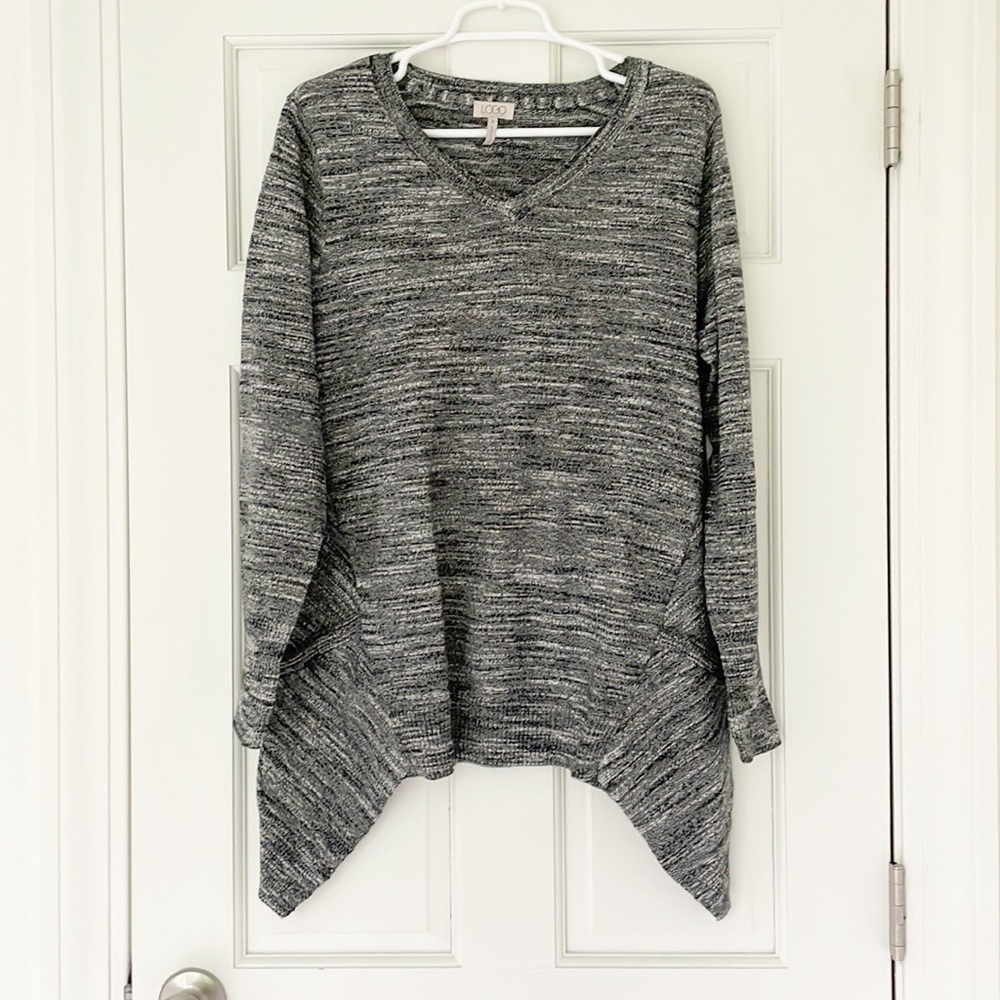 LOGO BY LORI GOLDSTEIN sweater size M black white cotton cashmere v-neck